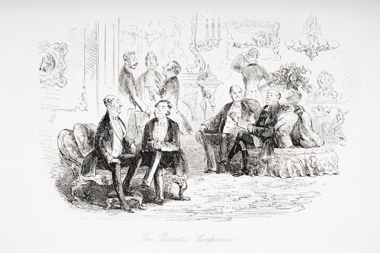 The Patriotic Conference, illustration från "Little Dorrit" av Charles Dickens (1812-70) publicerad först 1857 av Hablot Knight Browne