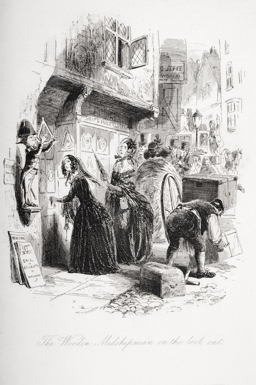 Träfogden på utkik, illustration från "Dombey and Son" av Charles Dickens (1812-70), första gången publicerad 1848. av Hablot Knight Browne