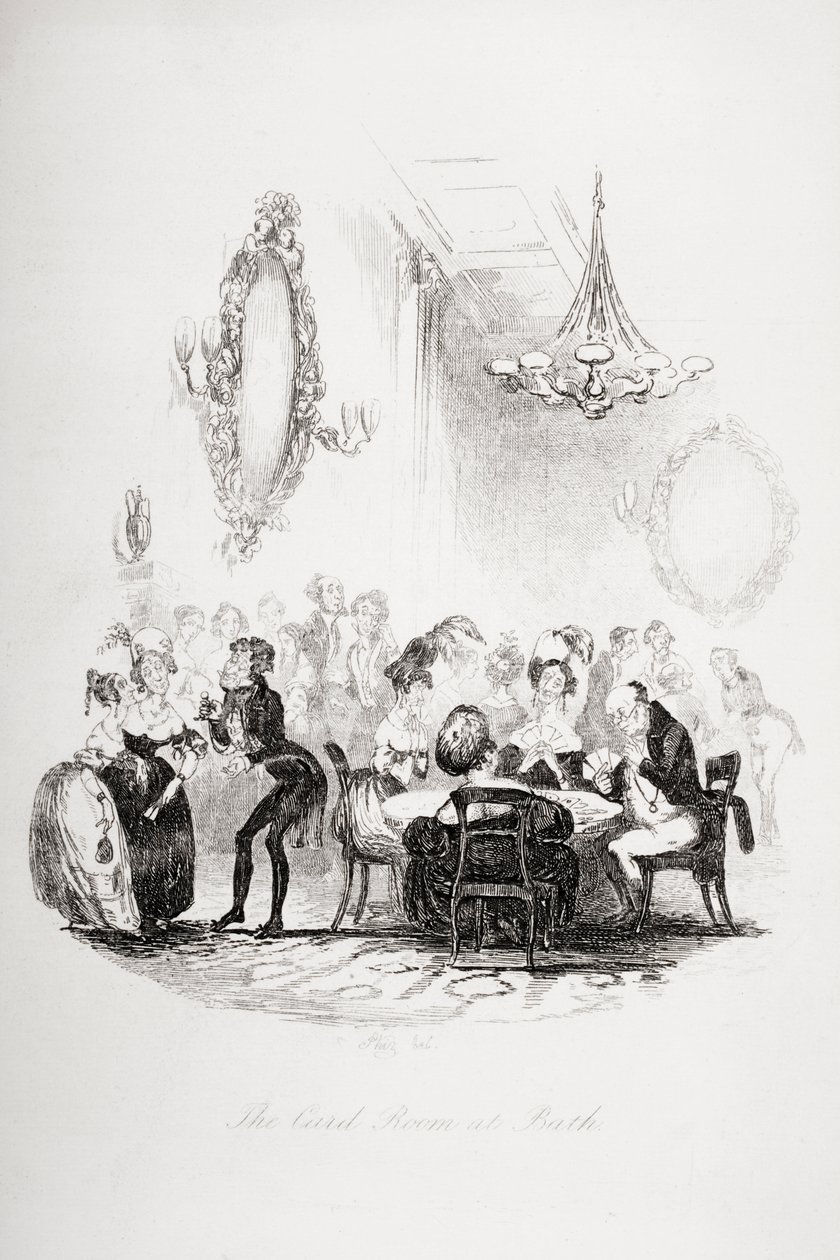 Kortrummet i Bath, illustration från `The Pickwick Papers