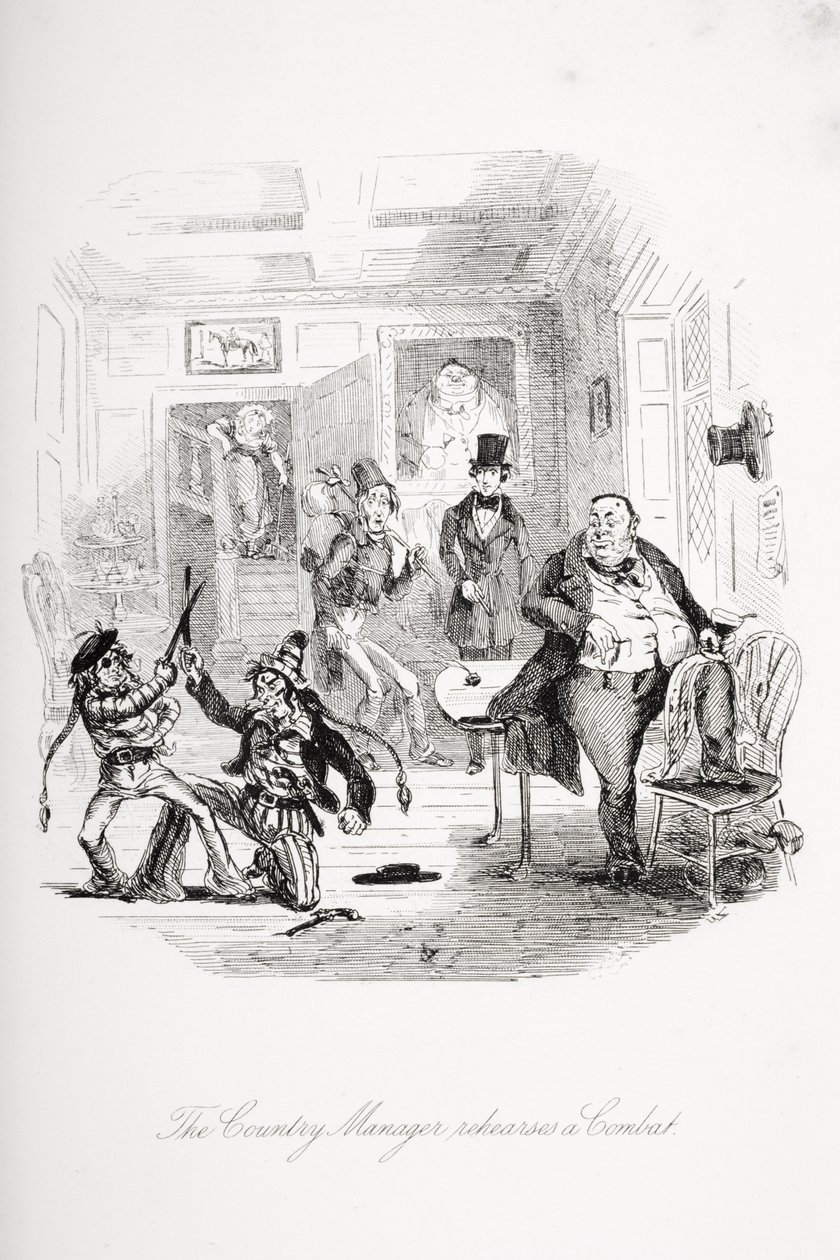 Landschefen repeterar en strid, illustration från `Nicholas Nickleby