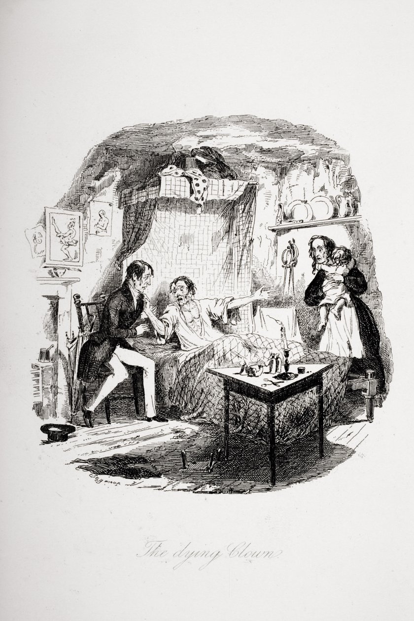 Den döende clownen, illustration från `The Pickwick Papers