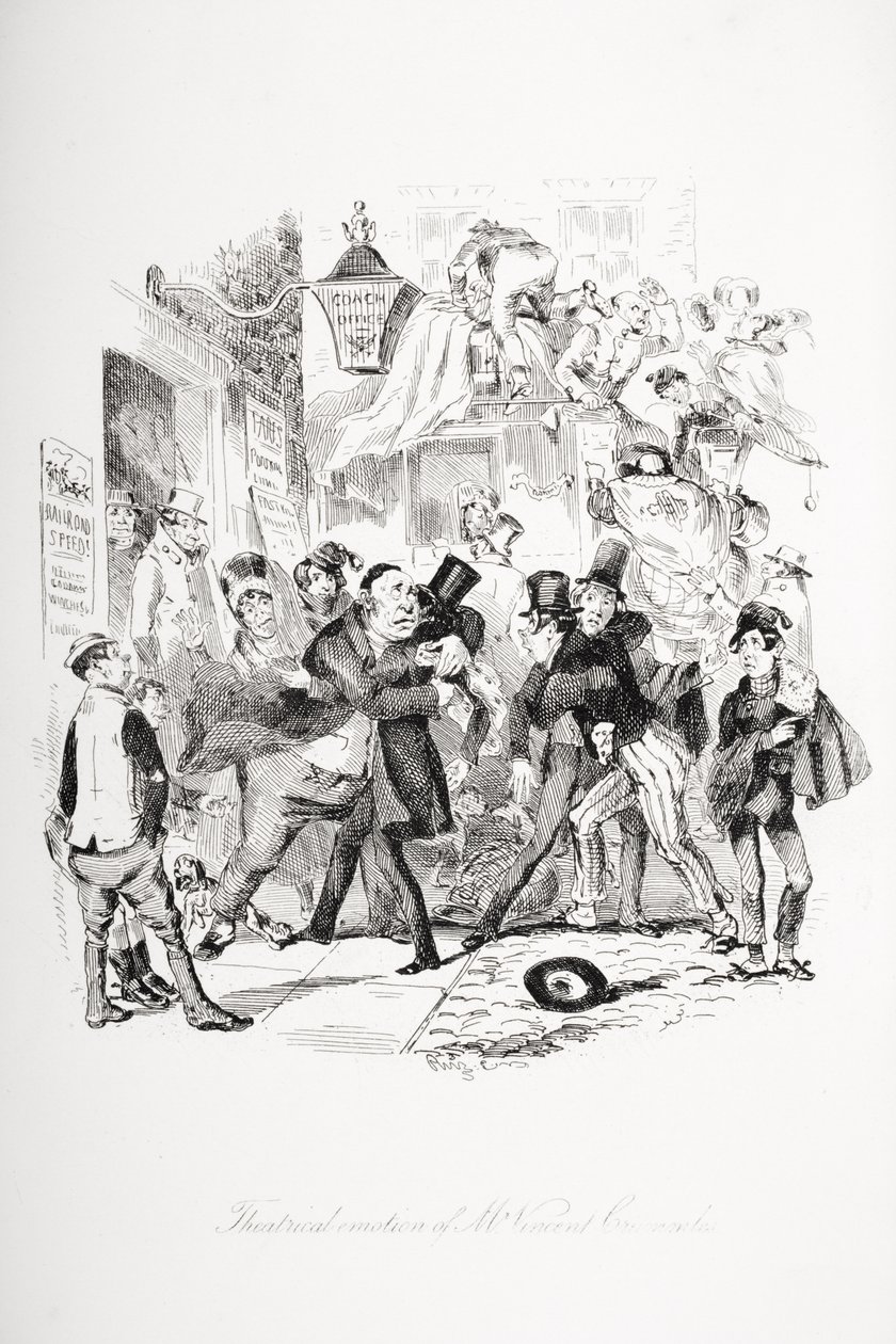 Theatral emotion of Mr. Vincent Crummles, illustration från `Nicholas Nickleby