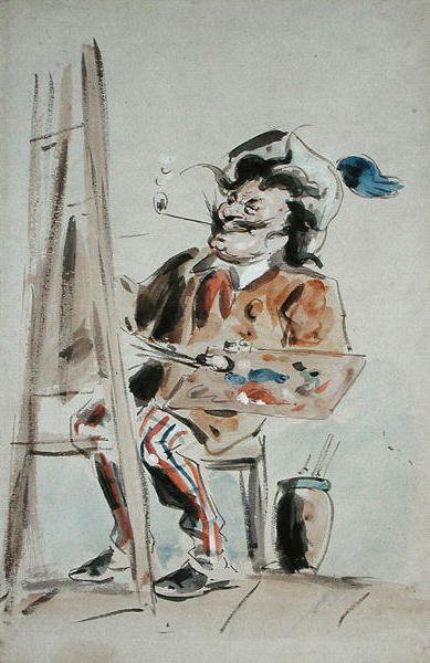 Karikatyr av en konstnär (akvarell på papper) av Hablot Knight Browne