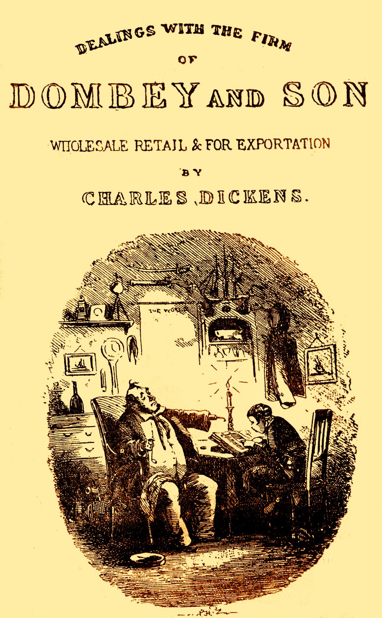 Dombey & Son av Charles Dickens. Titelsida av Hablot Knight Browne