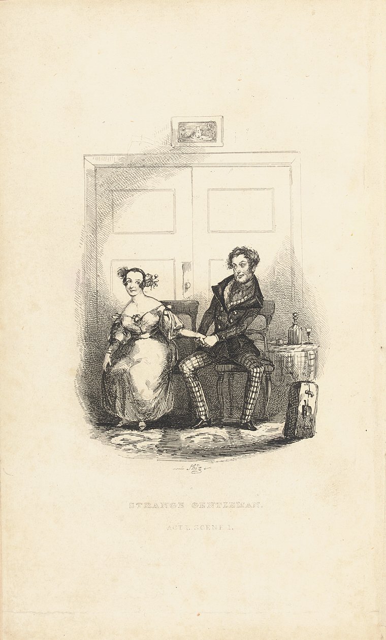Frontispice till The Strange Gentleman: A Comic Burletta, av Charles Dickens (1812-70) av Hablot Knight Browne