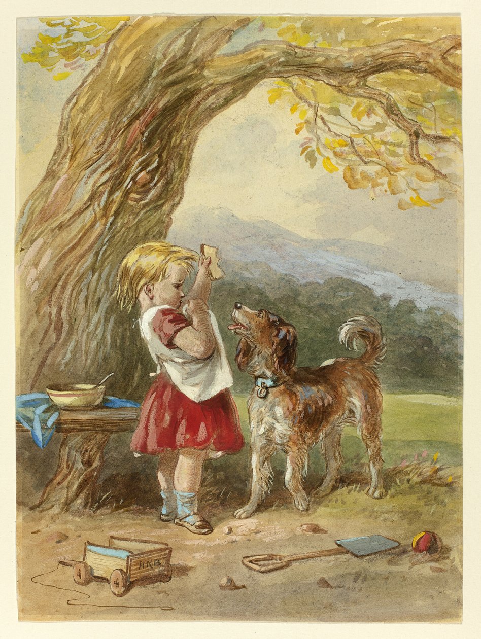 Liten flicka och hund av Hablot Knight Browne