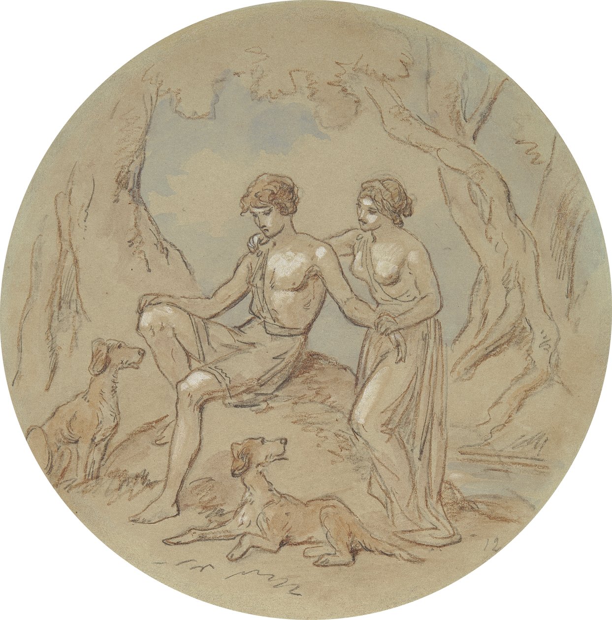 En av arton mönster för en serie plattor som illustrerar Venus och Adonis av Hablot Knight Browne