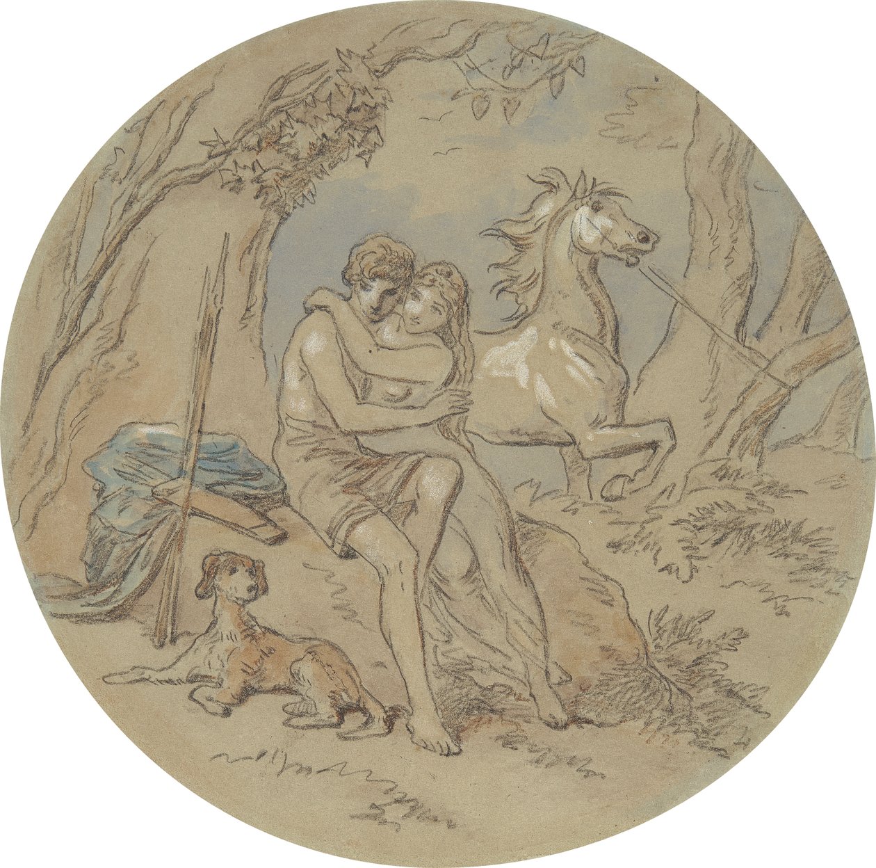 En av arton mönster för en serie plattor som illustrerar Venus och Adonis av Hablot Knight Browne