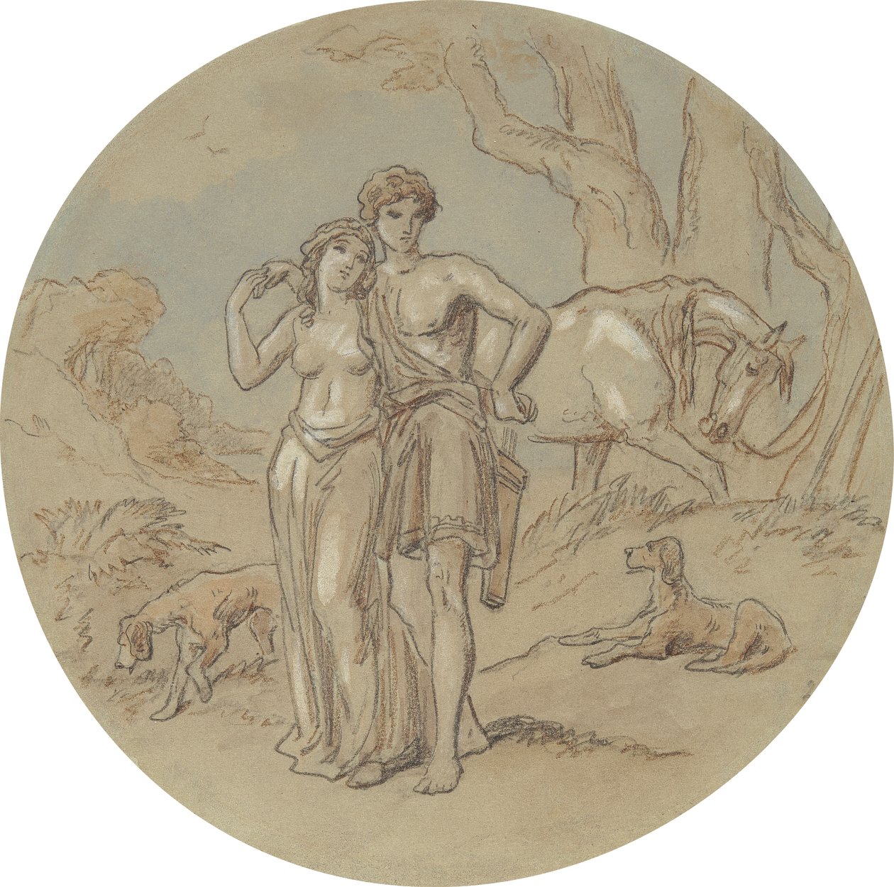 En av arton mönster för en serie plattor som illustrerar Venus och Adonis av Hablot Knight Browne