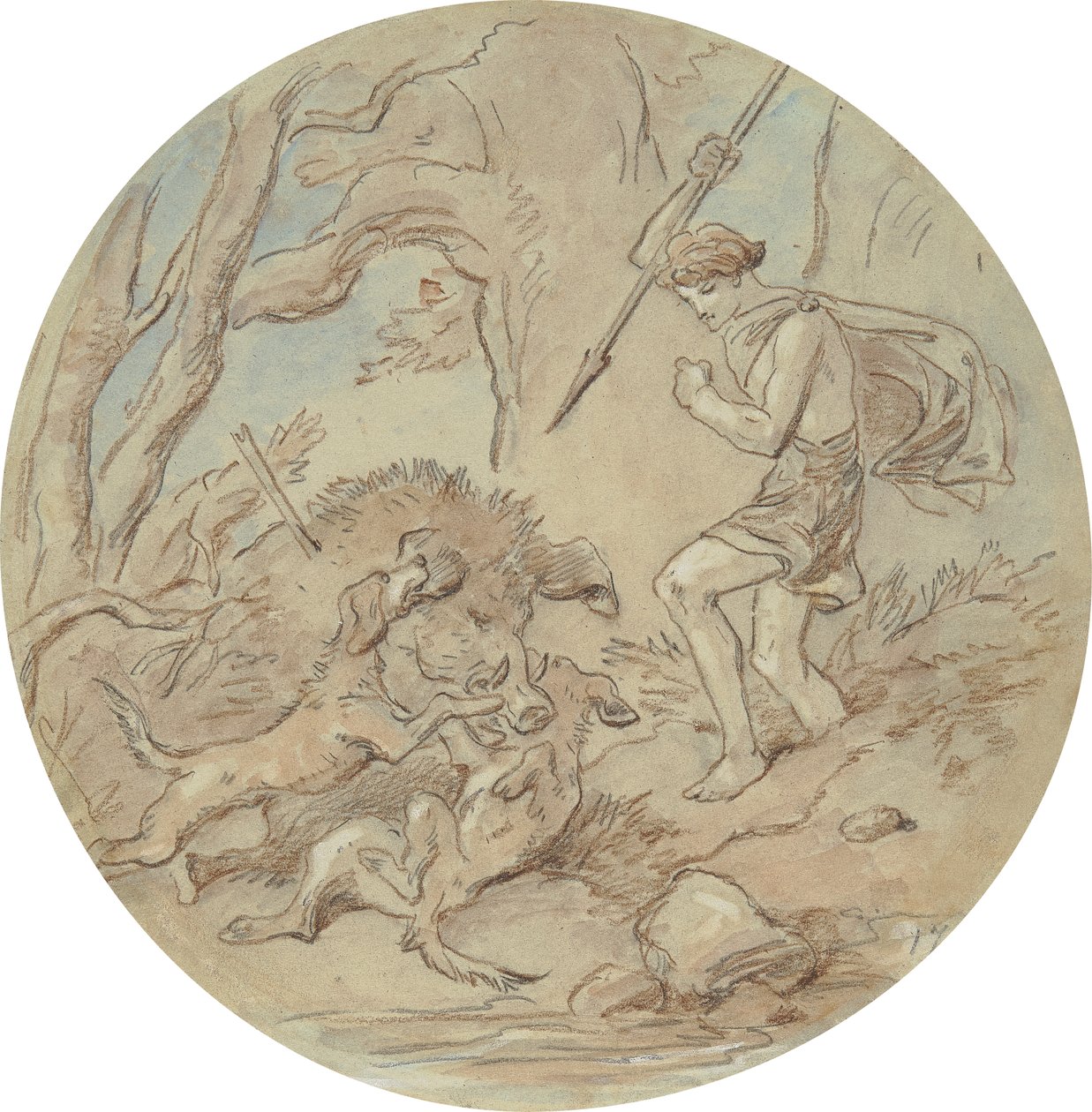 En av arton mönster för en serie plattor som illustrerar Venus och Adonis av Hablot Knight Browne