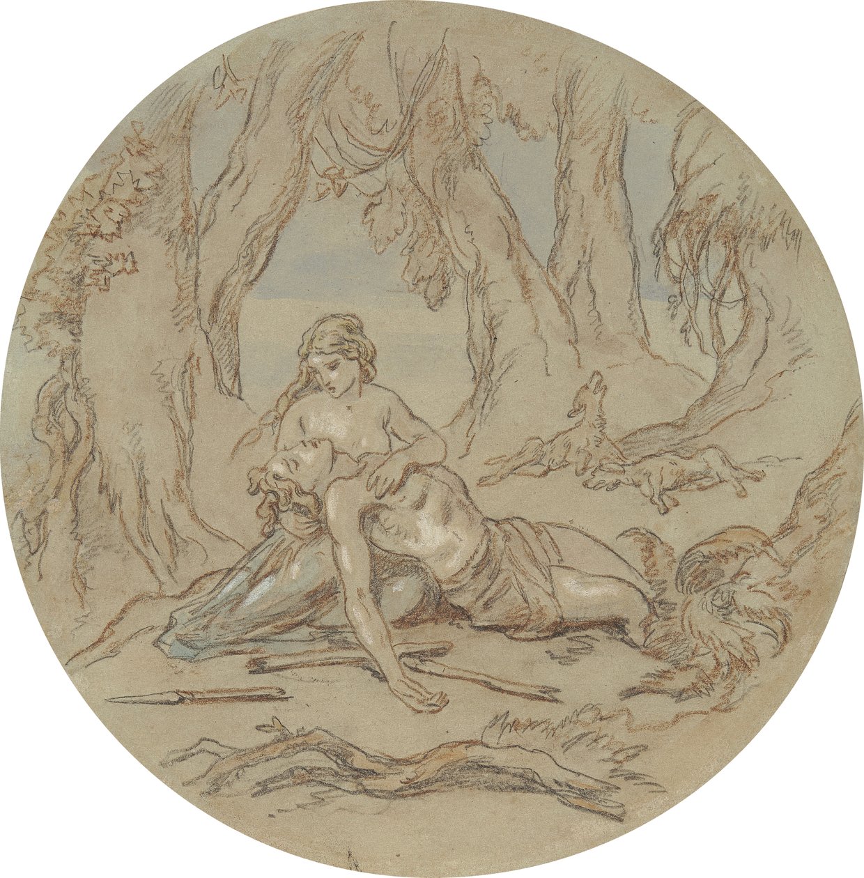 En av arton mönster för en serie plattor som illustrerar Venus och Adonis av Hablot Knight Browne