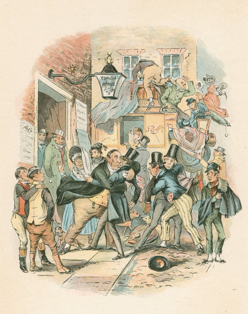 Scen från Nicholas Nickelby av Charles Dickens, 1838-1839 av Hablot Knight Browne