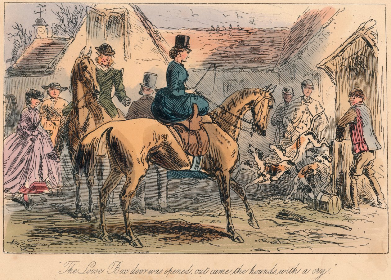 "Dörren till Love Box öppnades, ut kom hundarna med ett rop", 1865 av Hablot Knight Browne