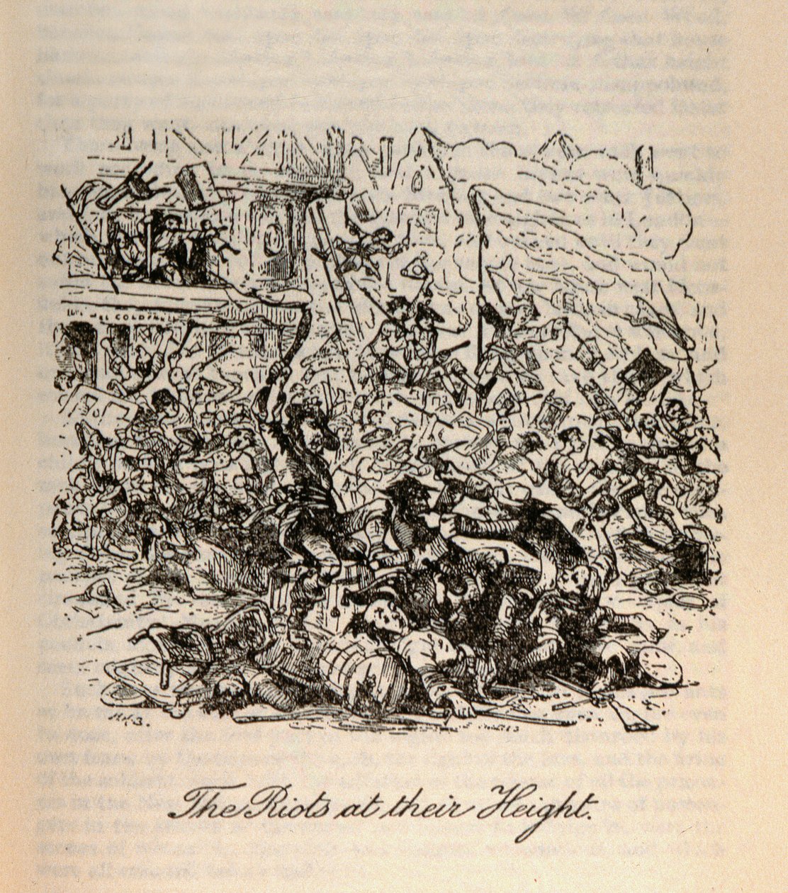 "The Riots at their Height", ur "Barnaby Rudge" av Charles Dickens (1812-70) av Hablot Knight Browne