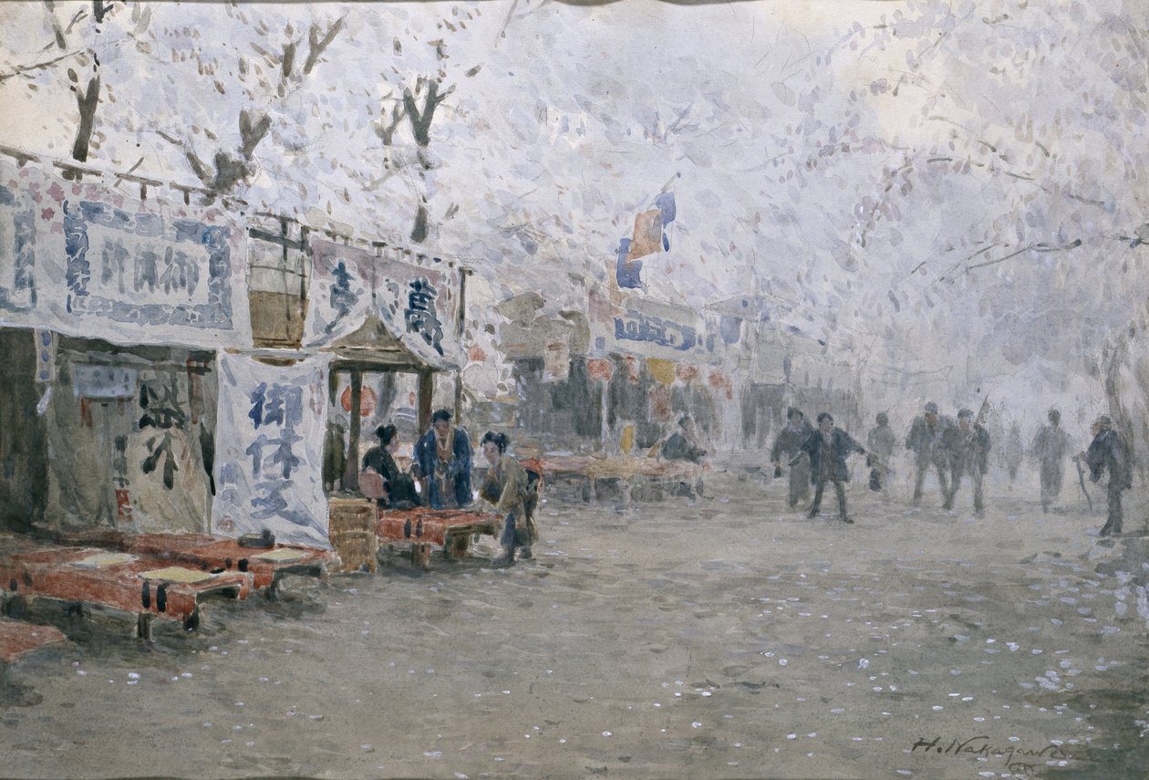 Cherry Blossom Festival, ca 1903 (akvarell på benvitt papper) av Hachir Nakagawa