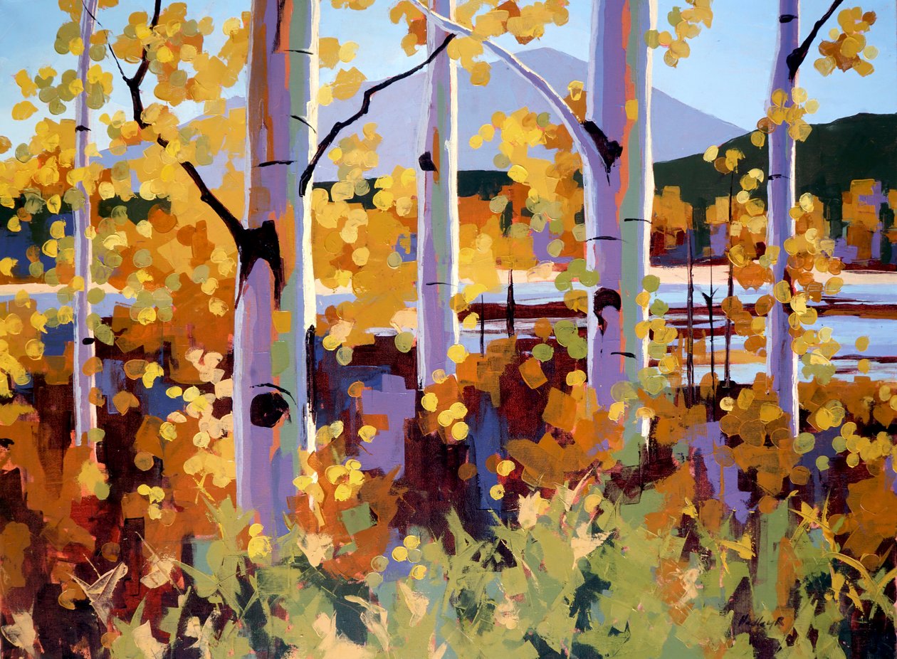 Teton Aspen, ca 2024 (olja på duk) av Hadley Rampton