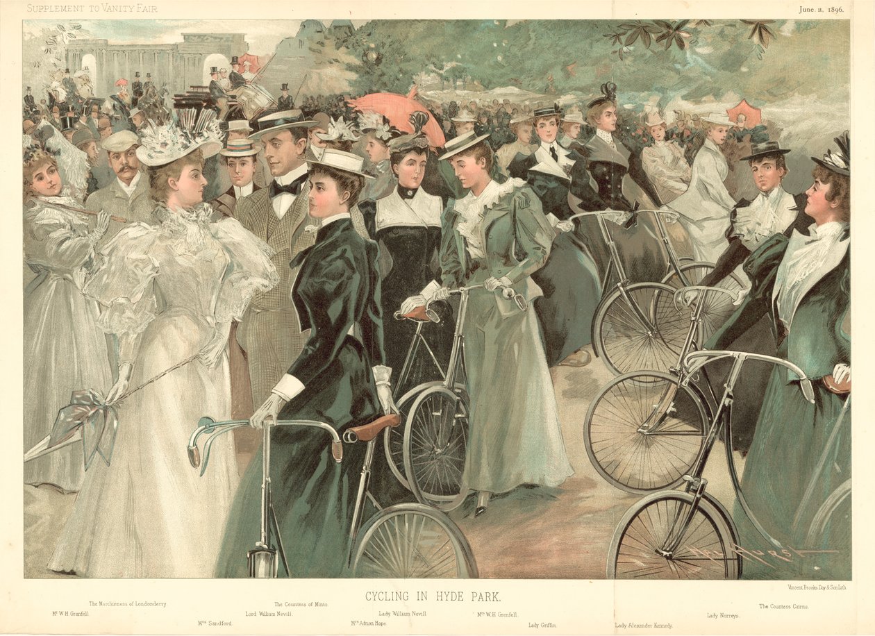 Cykling i Hyde Park (färglitografi) av Hal Hurst