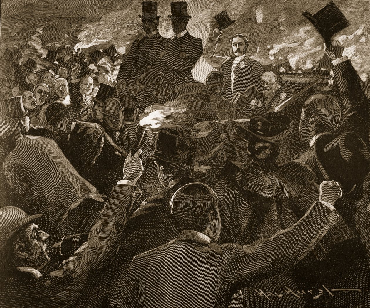 Mr Balfour i Dublin: fackeltåg, illustration från 
