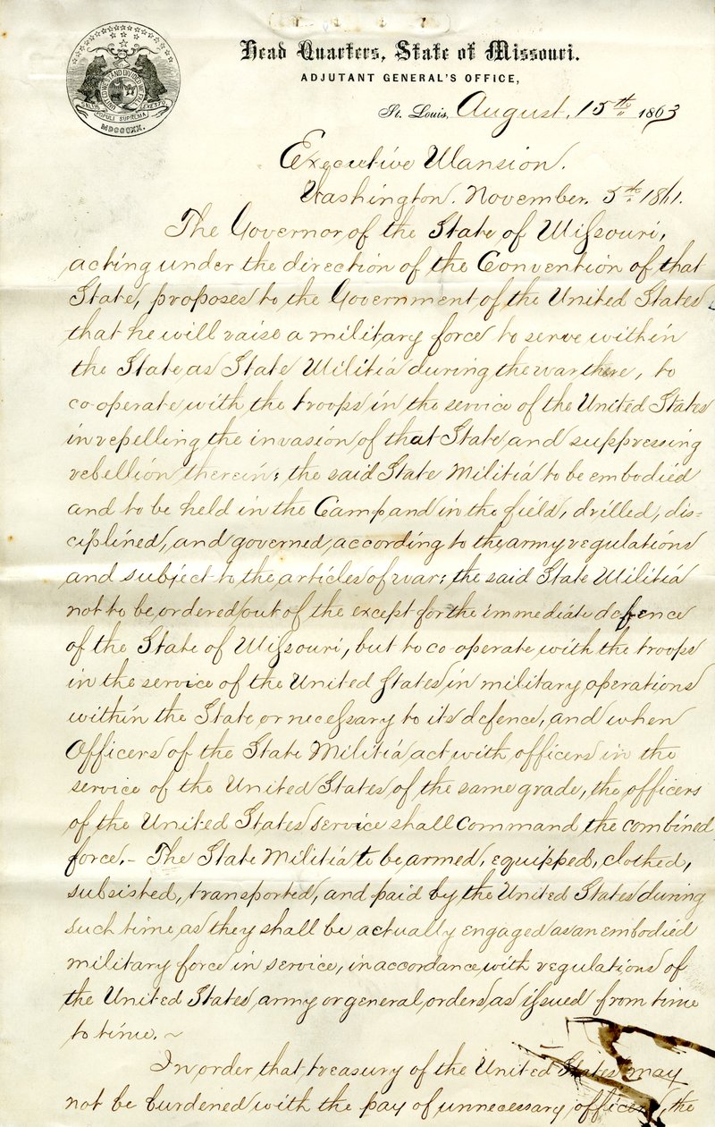 Regarding raising and enlisting militia within Missouri and cooperation with U.S. forces av Hamilton Rowan Gamble