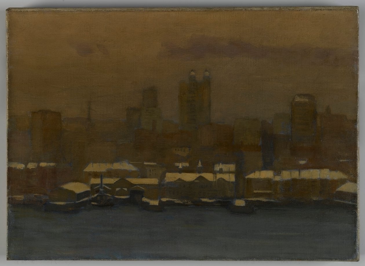 River Front, New York i vinter, ca 1912 av Hamilton Easter Field