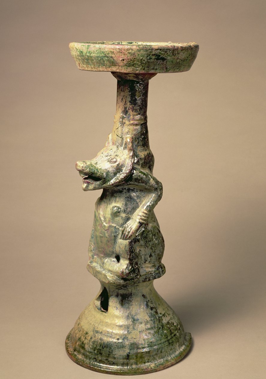 Tidig kinesisk keramiklampa, gravföremål, Han-dynastin, 25-220 e.Kr. (keramik) av Han Dynasty Chinese School