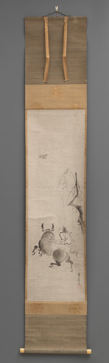 Bull and Rider, tidigt 1600-tal och slutet av 1800-talet (Hängande rulle: bläck på papper) av Hanabusa Itcho