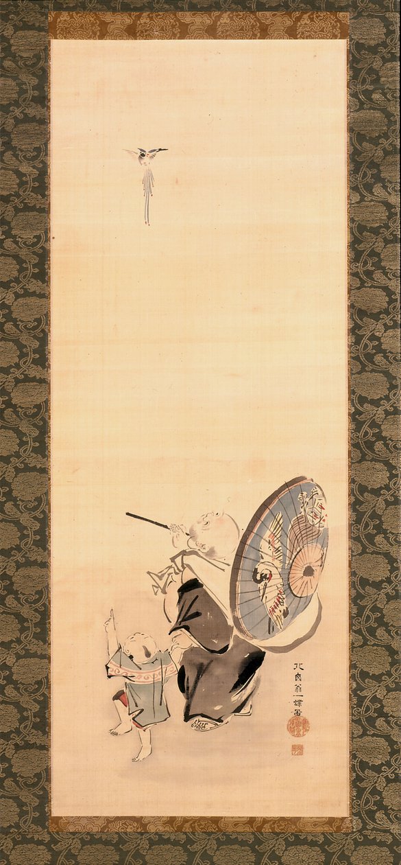 Hotei And Child (bläck och färg på siden) av Hanabusa Itcho