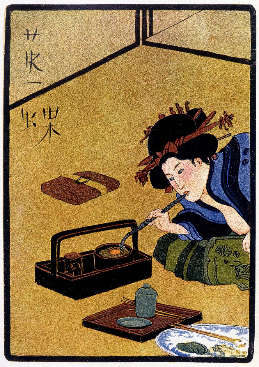 Ung japan väntar på besök medan de röker opium - i "" japansk docka"" av Félicien Champsaur, ill. Hanafusa Itcho, Paris av Hanabusa Itcho