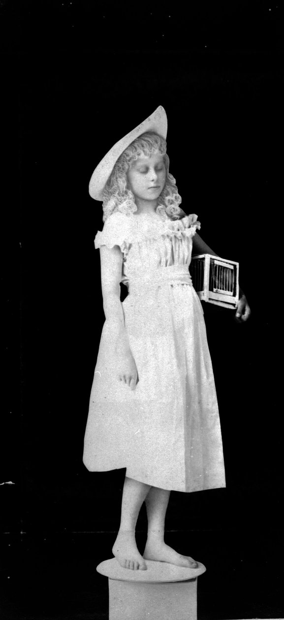 Staty från Life; Girl Holding Birdcage, ca 1890 (bw-foto) av Hannah Maynard