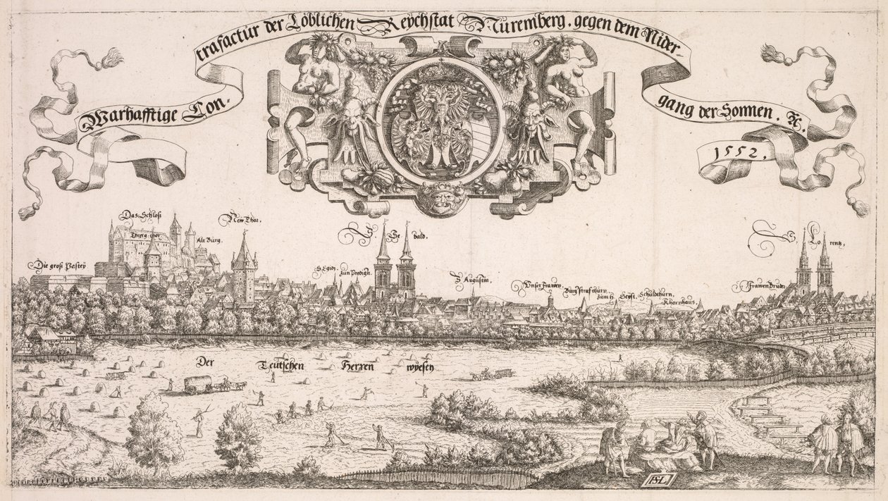 Panoramautsikt över Nürnberg: Center Portion, 1552. av Hanns Sebald Lautensack