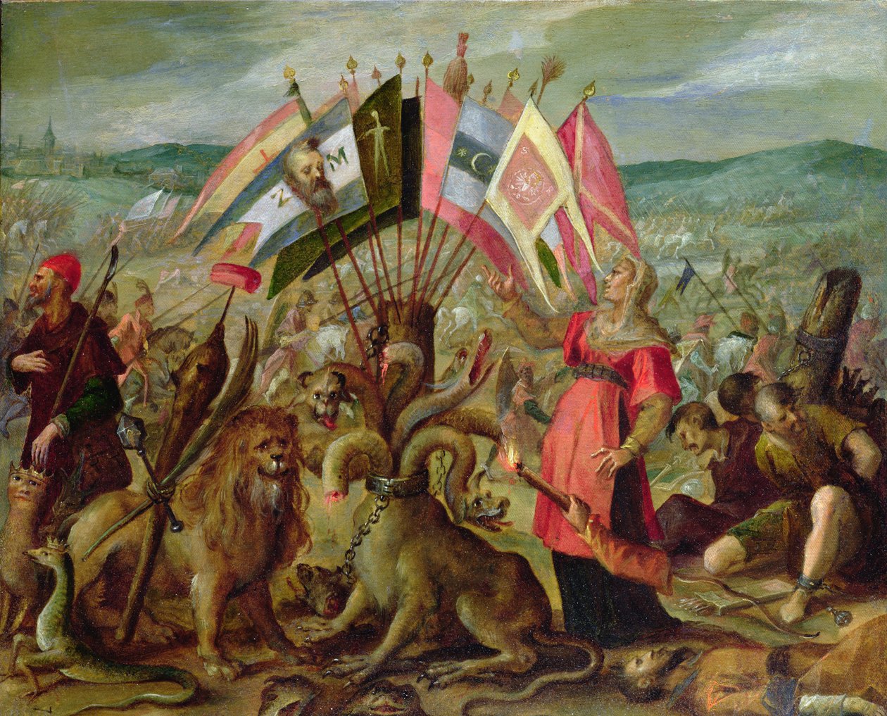 Allegori över de turkiska krigen: Slaget vid Kronstadt, 160304 (papper eller pergament monterat på duk) av Hans von Aachen