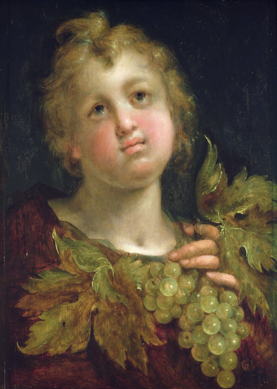 Dreng med en klase vindruer, 1600-5swed av Hans von Aachen