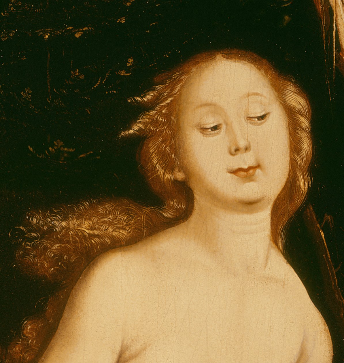Detalj från Eva, ormen och döden olja på paneldetalj av 35456 av Hans Baldung Grien