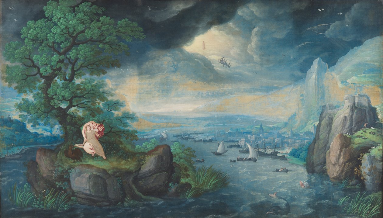 Fantasilandskap med Johannes evangelisten på Patmos av Hans Bol