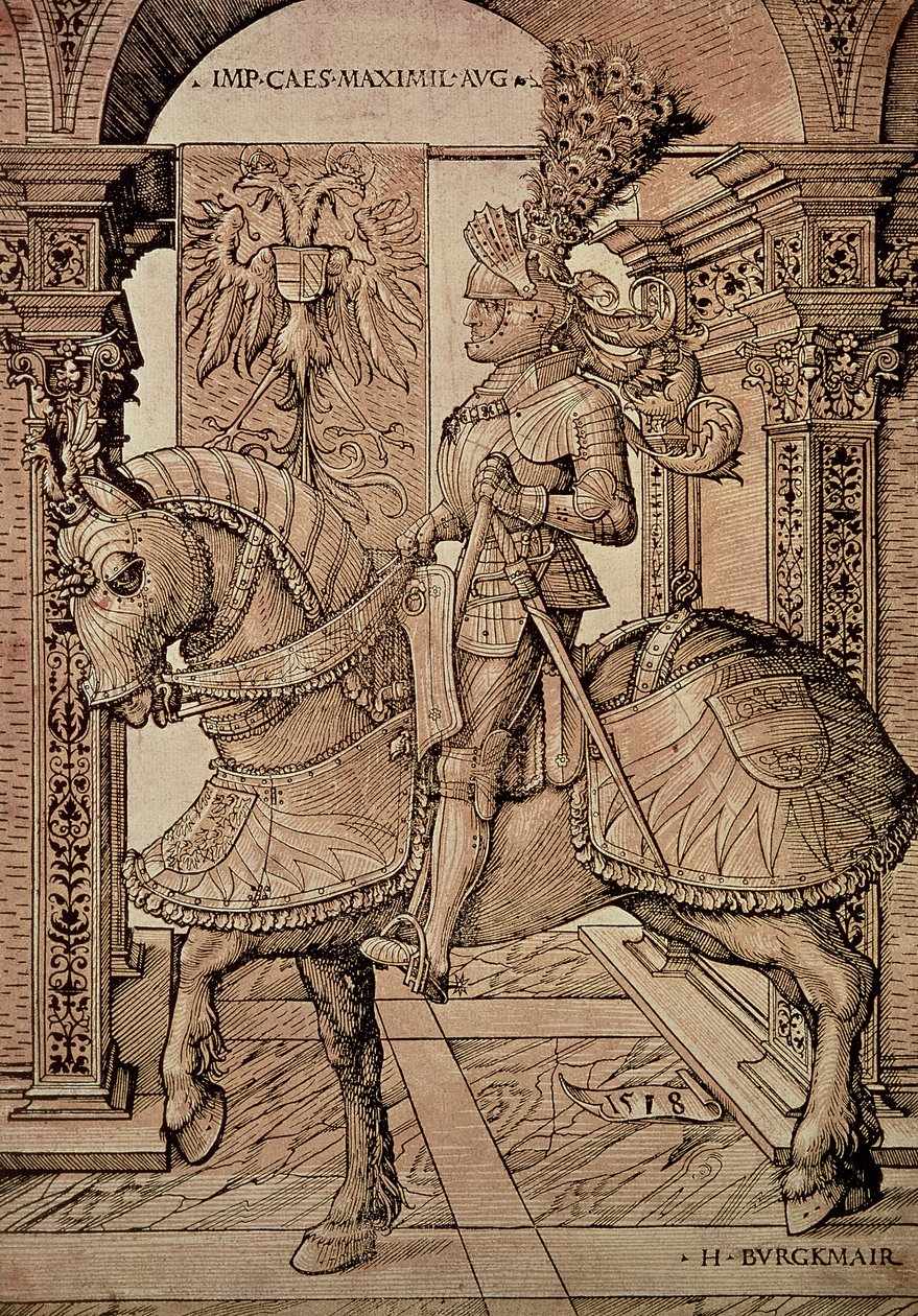 Kejsar Maximilian I rider på en häst, 1518 av Hans Burgkmair