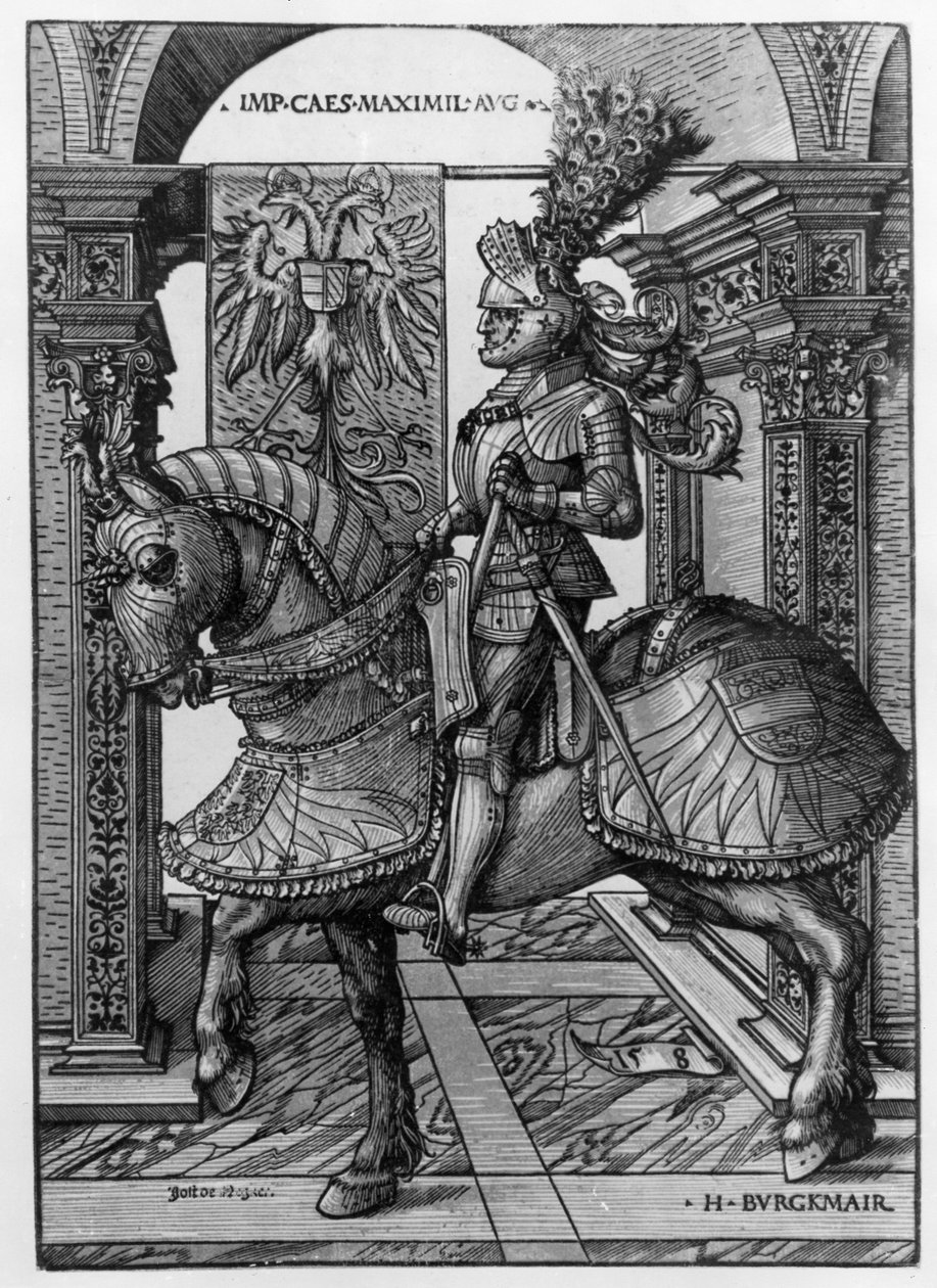 Ridsporträtt av Maximilian I (1459-1519) ca 1508 av Hans Burgkmair
