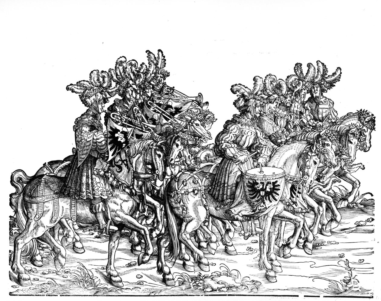 Tio musiker, från Maximilian I:s triumfprocession, c.1517 av Hans Burgkmair