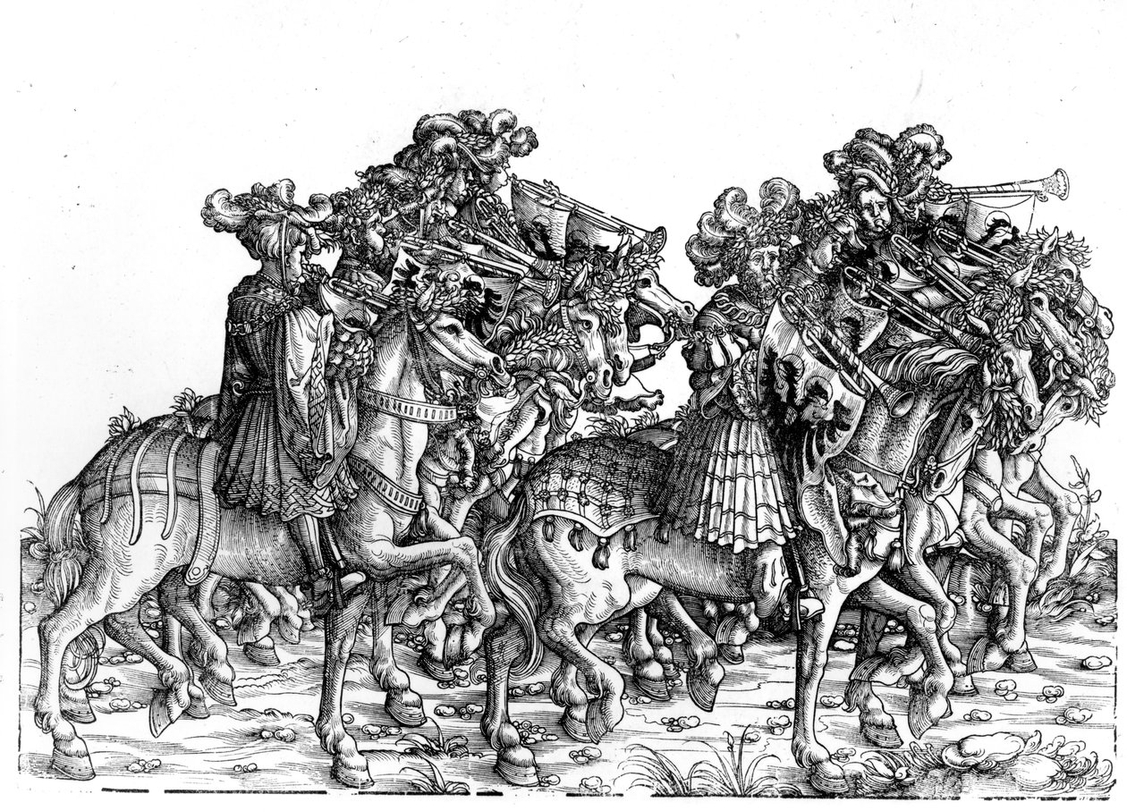 Tio musiker med trumpeter, från kejsar Maximilian I:s triumftåg, ca 1517 av Hans Burgkmair