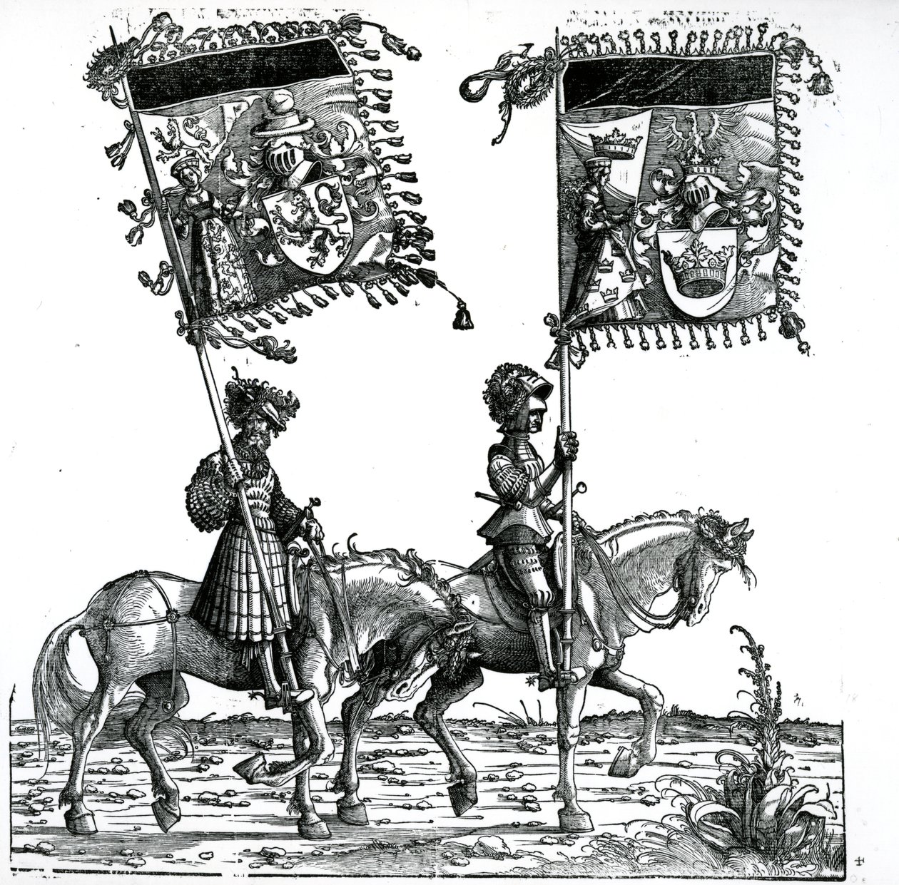 Två riddare, från kejsar Maximilian I:s triumftåg, ca 1517 av Hans Burgkmair