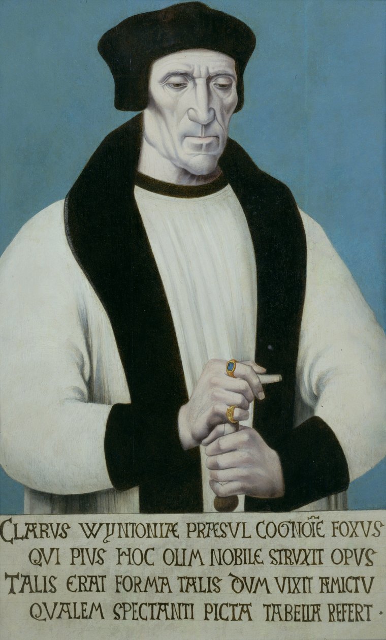 Porträtt av Richard Foxe eller Fox (ca 1448-1528) biskop av Winchester, Lord Privy Seal till Henry VII och Henry VIII och grundare av Corpus Christi College, Oxford 1530-talet av Hans Corvus