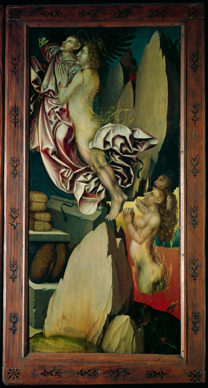 Bugnon altertavle, venstre panel, der viser udfrielsen af en sjæl fra skærsilden, ca. 1507 sverige av Hans Fries