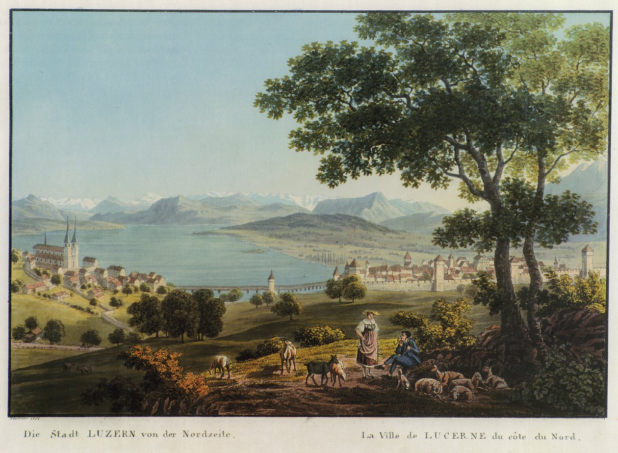 »The City of LUCERNE, North View.« Colored Etching by Hans Heinrich Keller vom Steinbock av Hans Heinrich Keller vom Steinbock