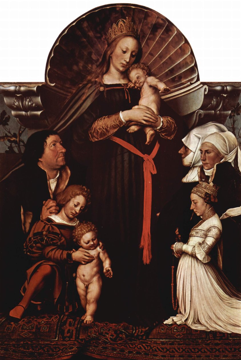 Madonna i Basel Mayor Jakob Meyer (Darmstädter Madonna), med Stifterportraits av Hans Holbein
