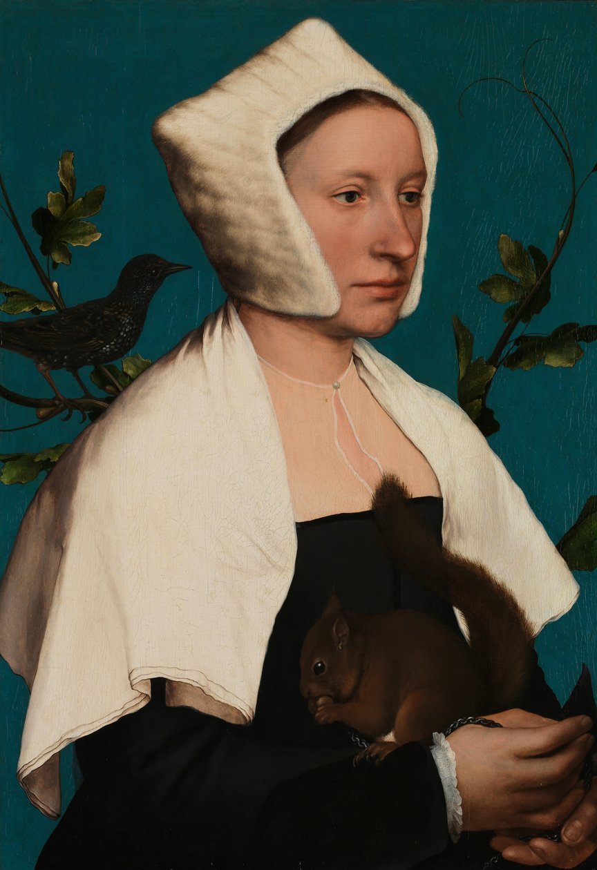 Portrait of a Lady with a Squirrel and a Starling, probably Anne Lovell av Hans Holbein