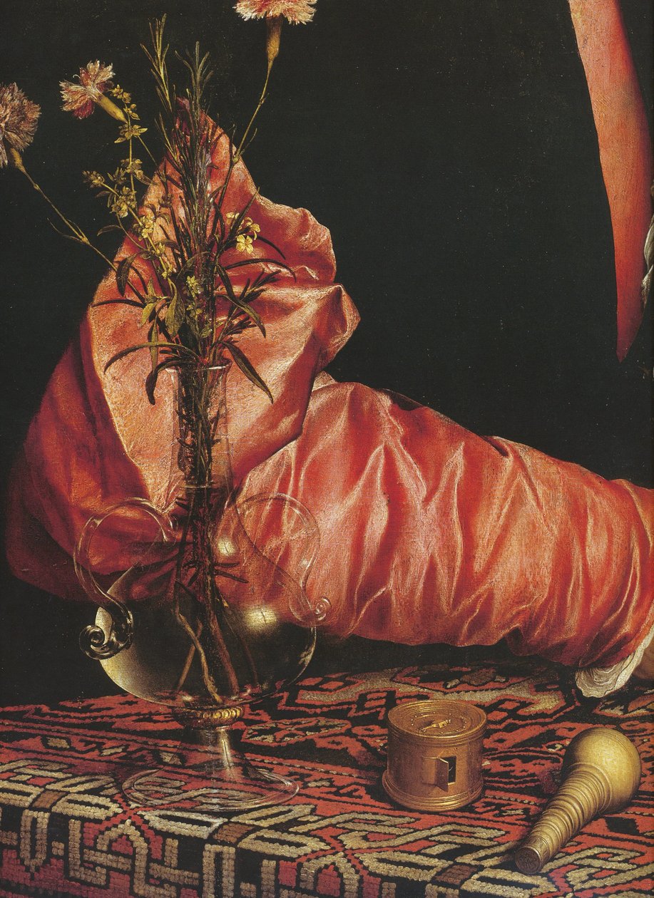 Porträtt av köpmannen Georg Gisze (detalj av ärmen och blommorna) av Hans Holbein
