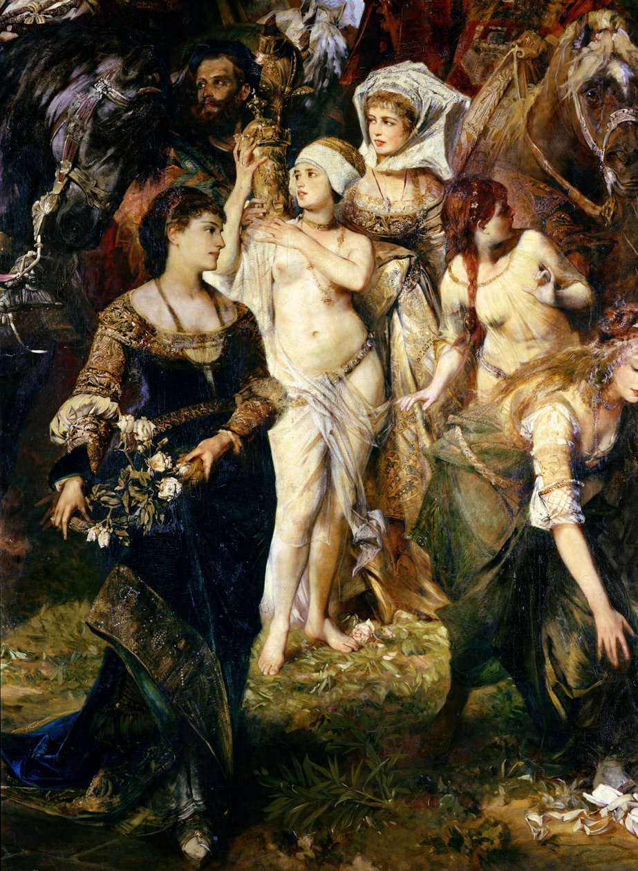 Detalj av kejsar Karl Vs (1500-58) inträde i Antwerpen 1520, 1878 (se även 141421, 141423 och 141424) av Hans Makart