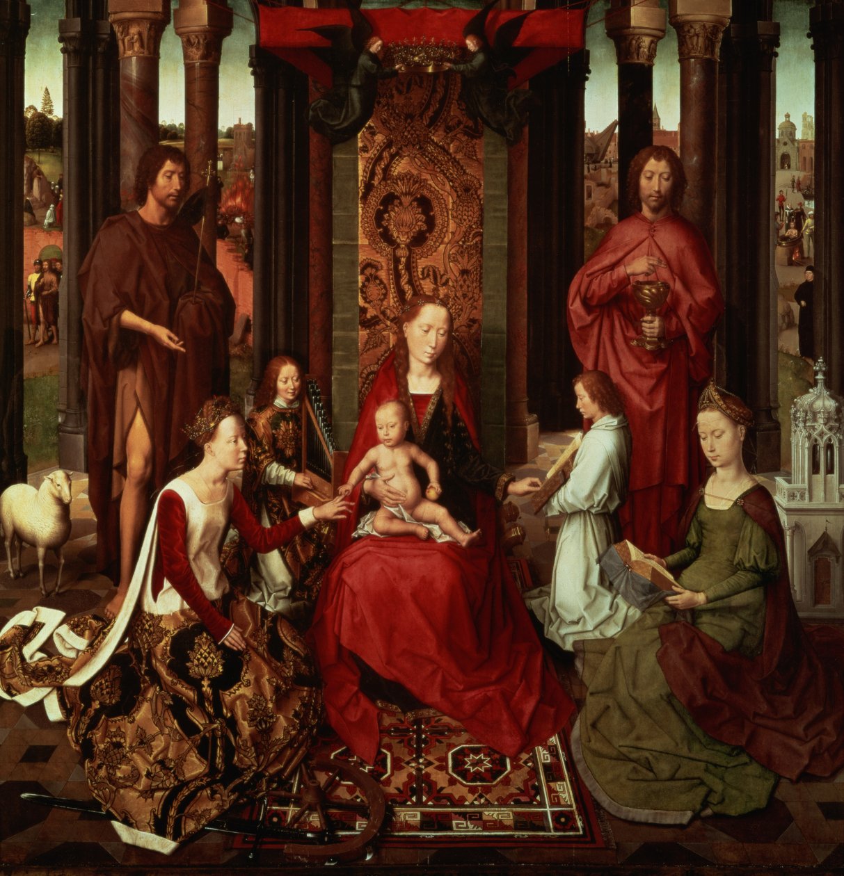 Mystiskt äktenskap mellan St. Catherine och andra heliga av Hans Memling