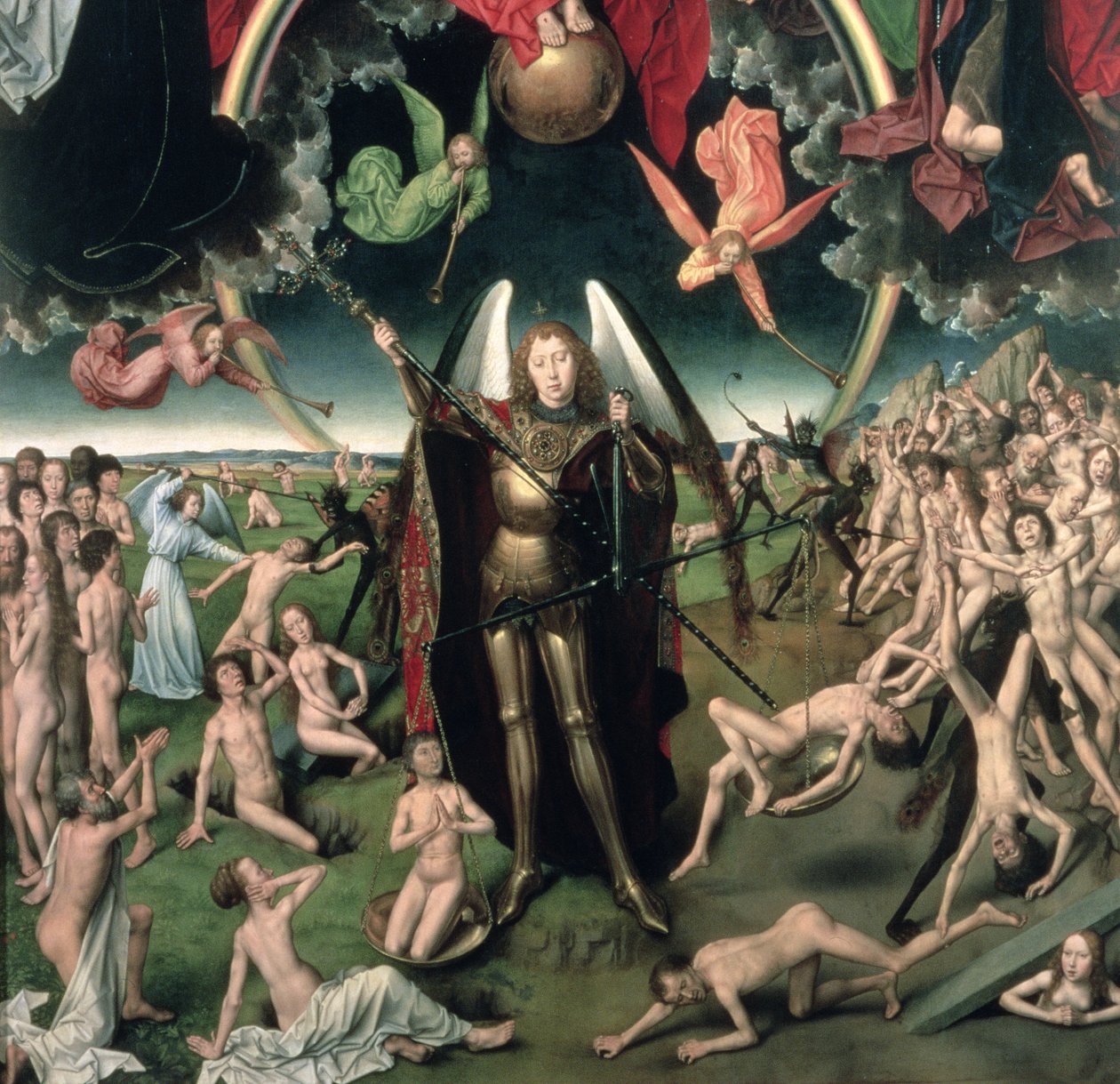 Den sista domen, 1473 olja på panel detalj av 144071 av Hans Memling
