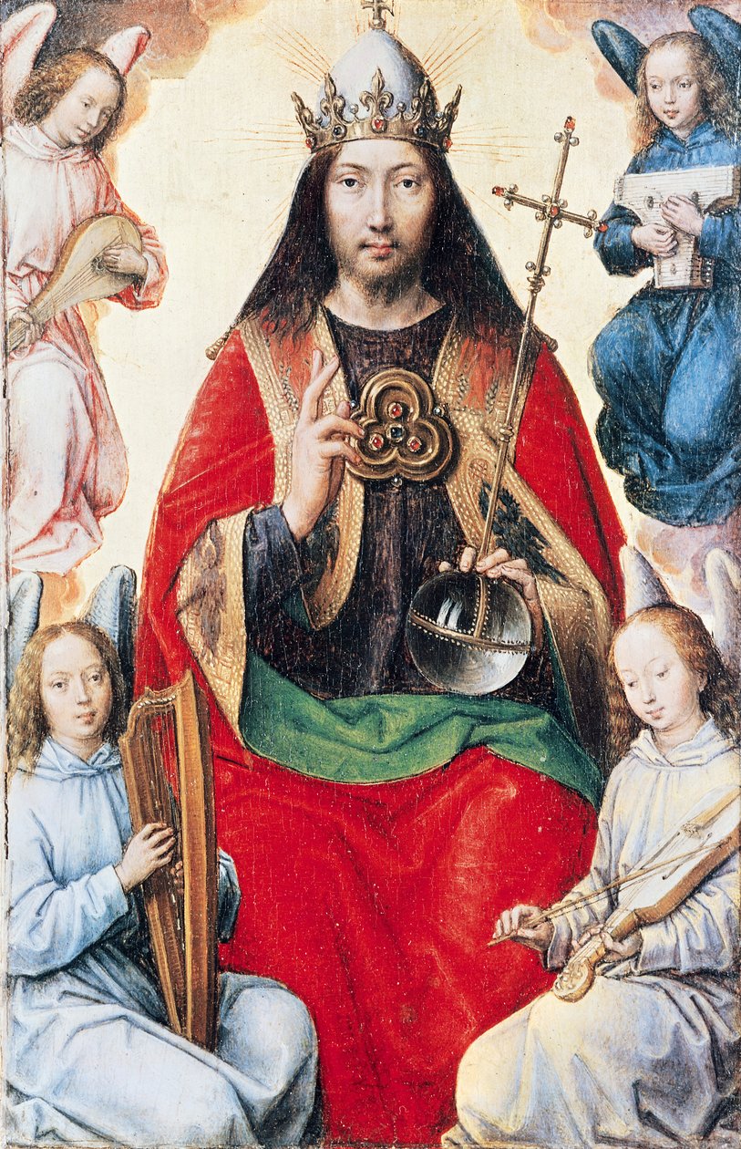 Triptyk om jordisk fåfänga och gudomlig frälsning, Kristus i härlighet från baksidan av den centrala panelen, ca 1485 av Hans Memling