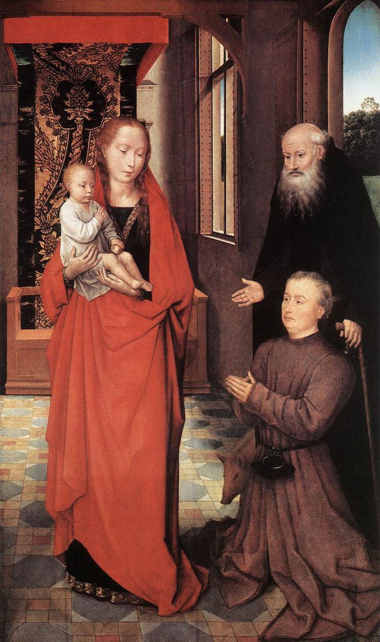 Virgin and Child with St Anthony the Abbot and a Donor av Hans Memling